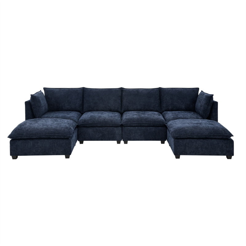 Canapé modulaire à 4 places avec 2 repose-pieds et canapé-lit en chenille Comfy Cloud
