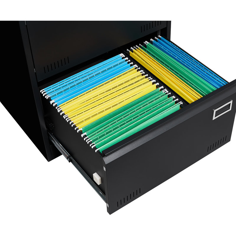 Locked Metal File Cabinet For Office Use - 2 Drawer, Black, Widened Drawers Better Handling Drawer Design Efficient