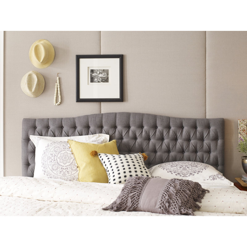 King Dark Gray Tufted Upholstered Wood Headboard