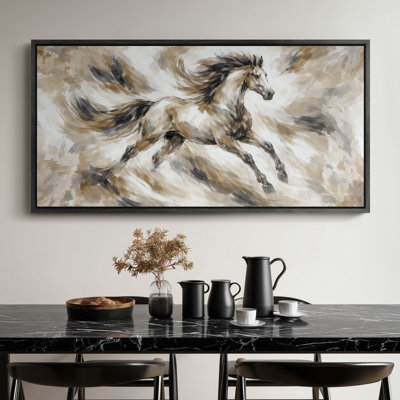Très grand cheval de course neutre, reproduction d'art abstraite, art mural