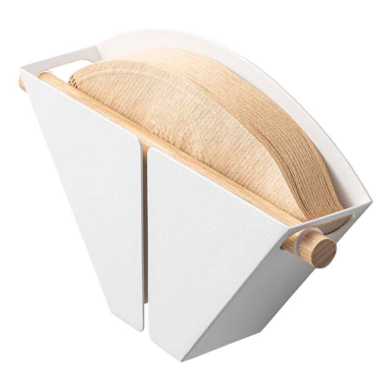 White Steel and Wood Magnetic Coffee Filter Holder