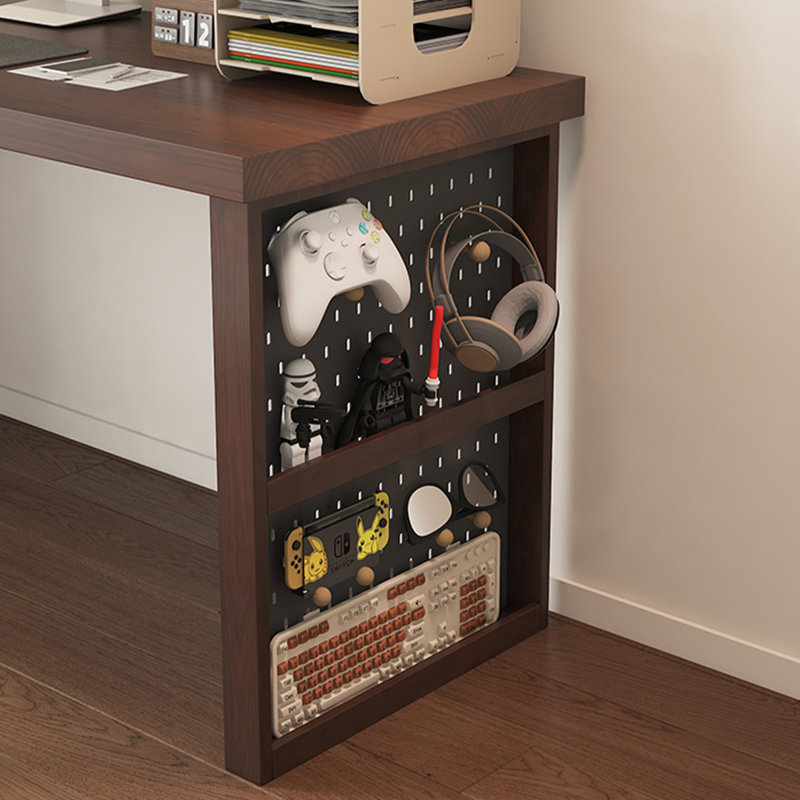 Bureau en noyer foncé + bois massif en forme de L noir + fer avec bureau à 4 tiroirs, H 29,53 po x l 78,74 po x P 49,21 po