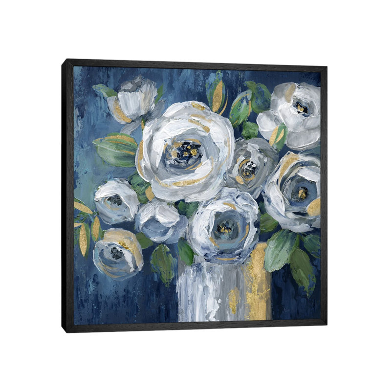 Indigo Touch Of Gold by Nan - Painting on Canvas, 93.98 cm H x 93.98 cm W, Black Framed