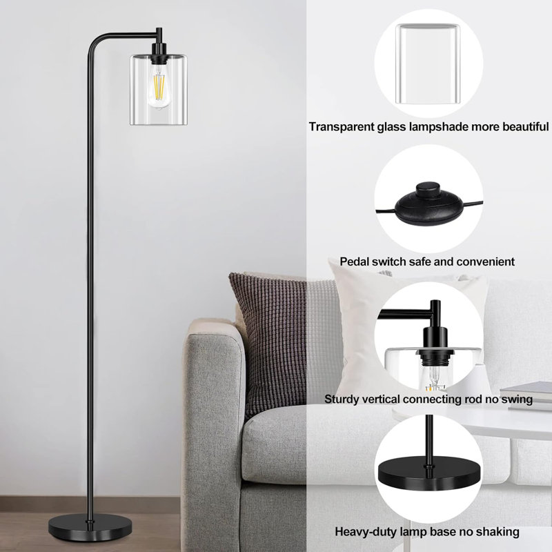 67” Industrial Floor Lamp Modern Standing Lamp For Living Room, Black