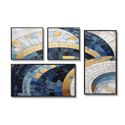 Or, construction de royaumes bleus III - grandes formes abstraites, art mural 4 pièces