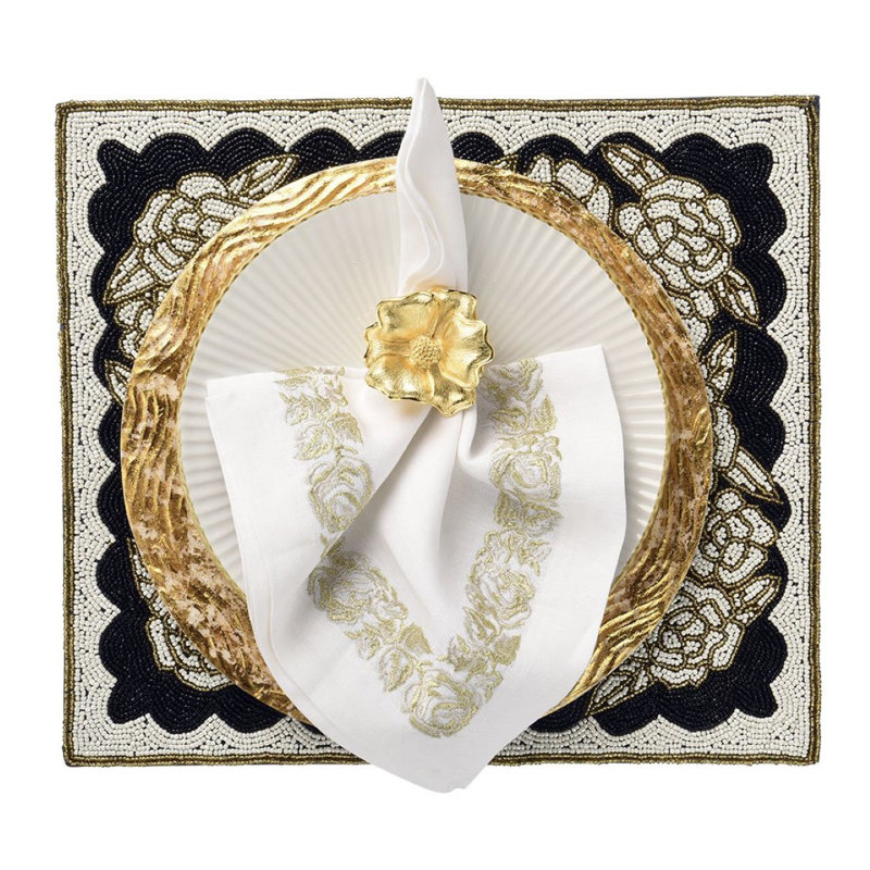 Rose Embroidered Border Napkin