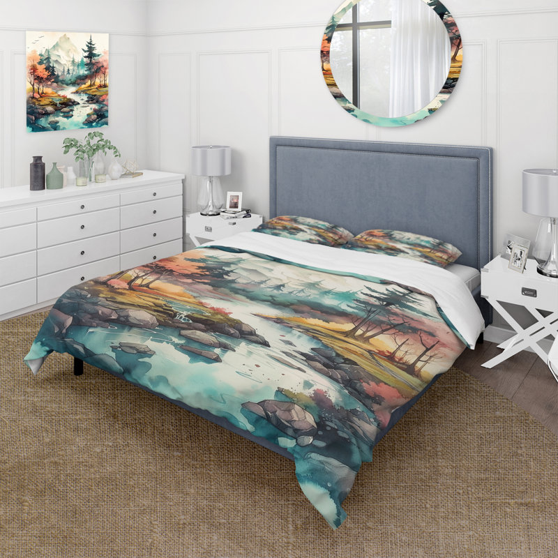 Ensemble de housse de couette en microfibre / polyester Colored Mountains and River III Bedding