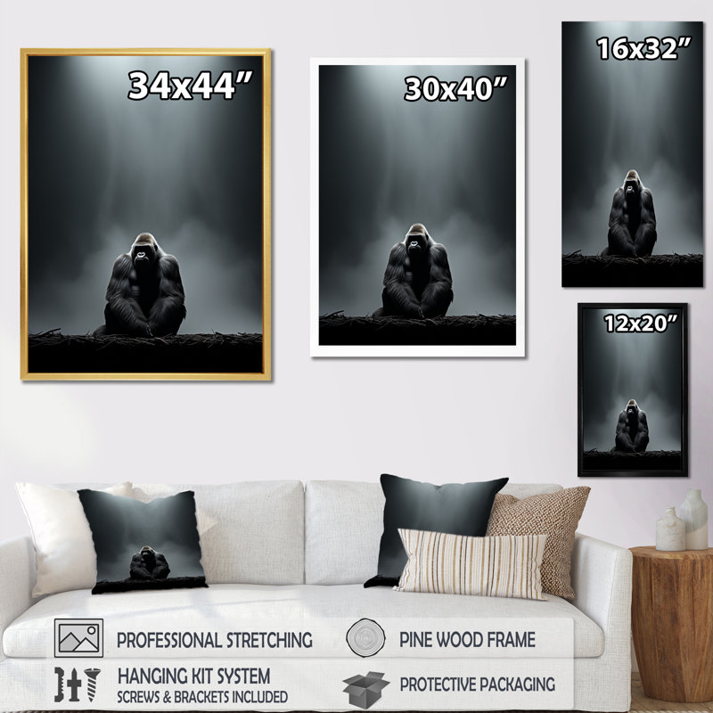Gorille solitude, reproduction d'art sur toile, H 32 po x l 24 po x P 1 po, Cadre naturel flottant