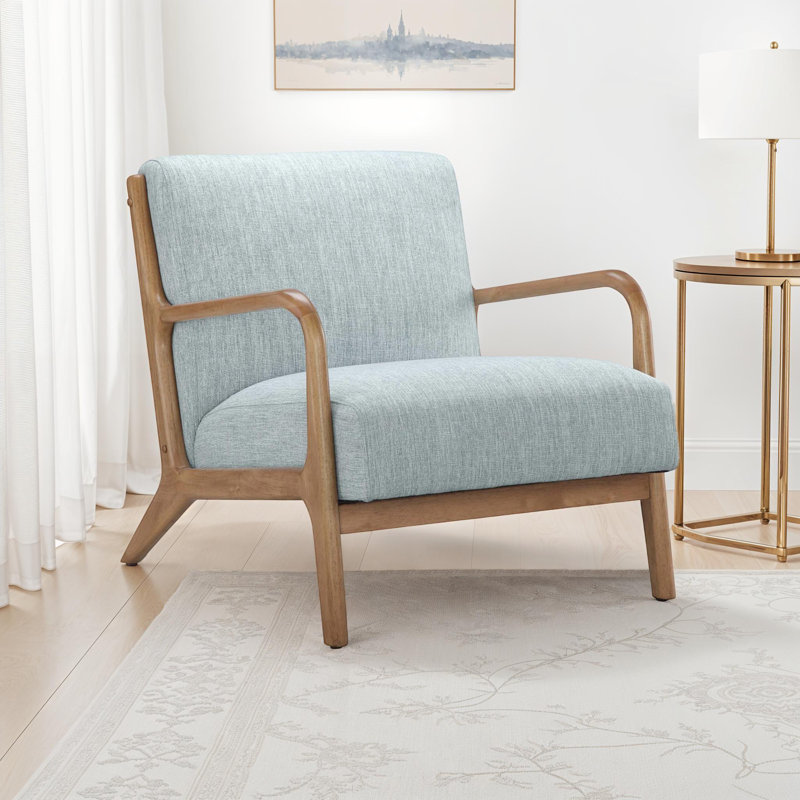 Fauteuil d'appoint de style Mid-Century Novak, Chenille bleu clair, Naturel