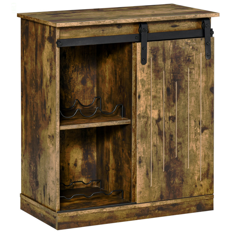 Armoire à vin industrielle, armoire de rangement à buffet, buffet de service avec porte de grange coulissante et support à vin pour 6 bouteilles