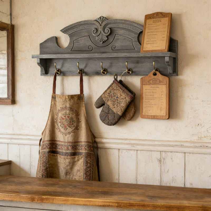 Portemanteau mural Farmhouse avec tablette et crochets - Organisateur de vestibule rustique en bois massif