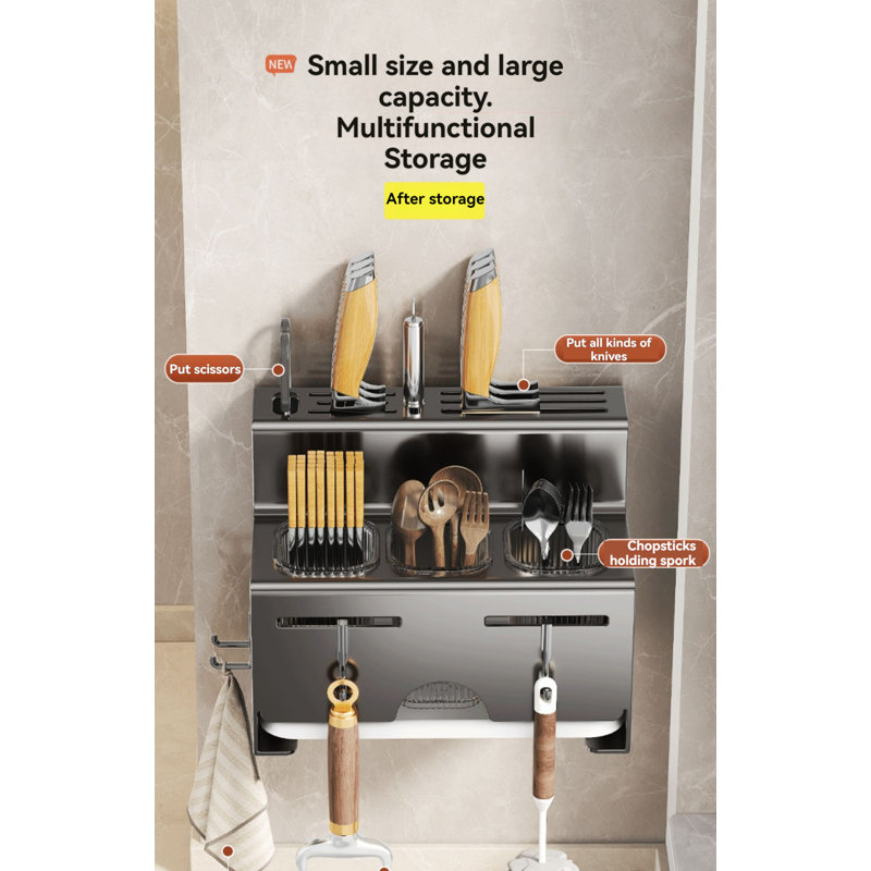 Simple And Stylish, Dual Use Design - Gun Gray Stainless Steel Knife Holder Set