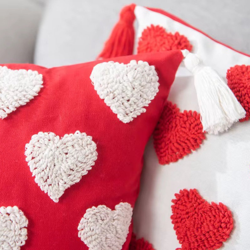 Valentines Day Pillow Cover, Red/White