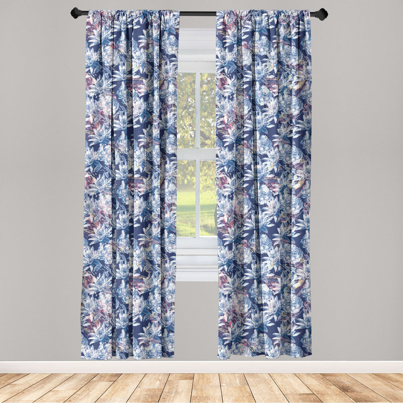 Pale Pink and White Microfiber Semi Sheer Curtain Pair
