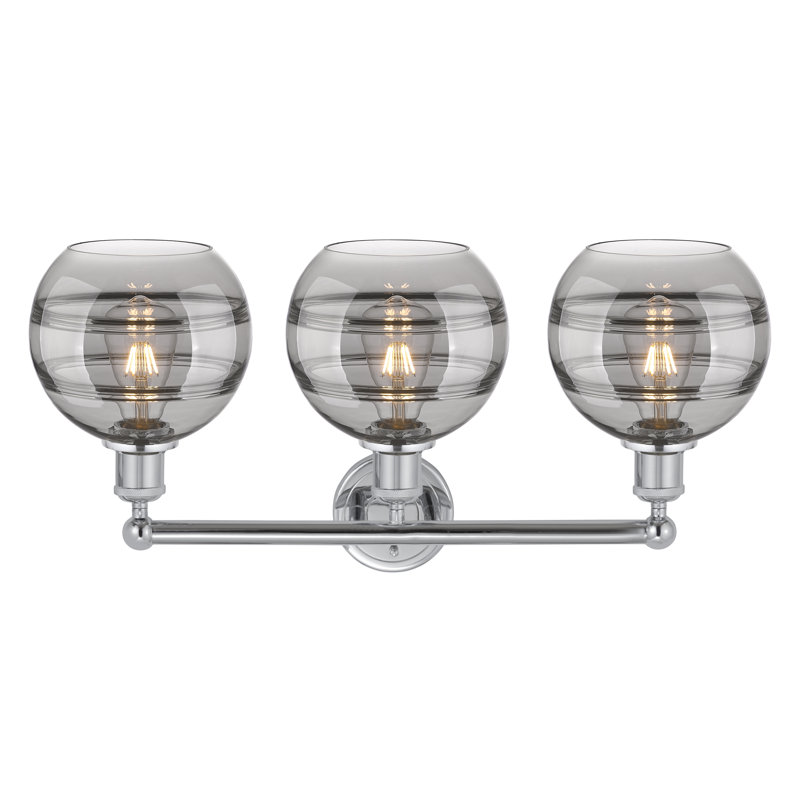 Éclairage de salle de bain à intensité variable à 3 lumières Bienes, Gris fumée clair, Chrome poli