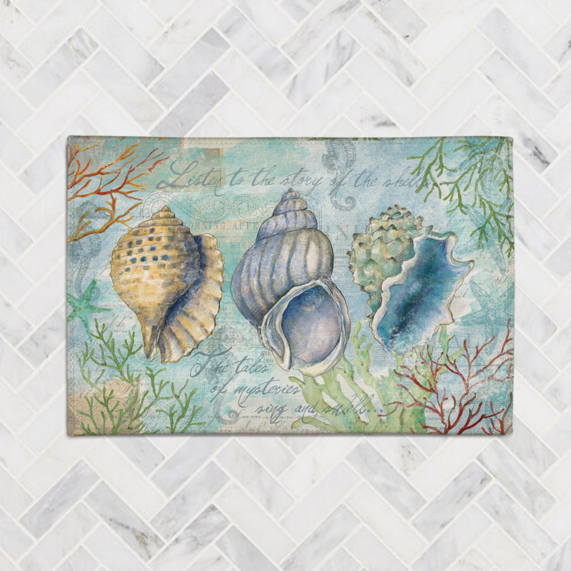  Sketchbook Shells Machine Woven Chenille Area Rug in Blue/Green, Rectangle 2' x 3'