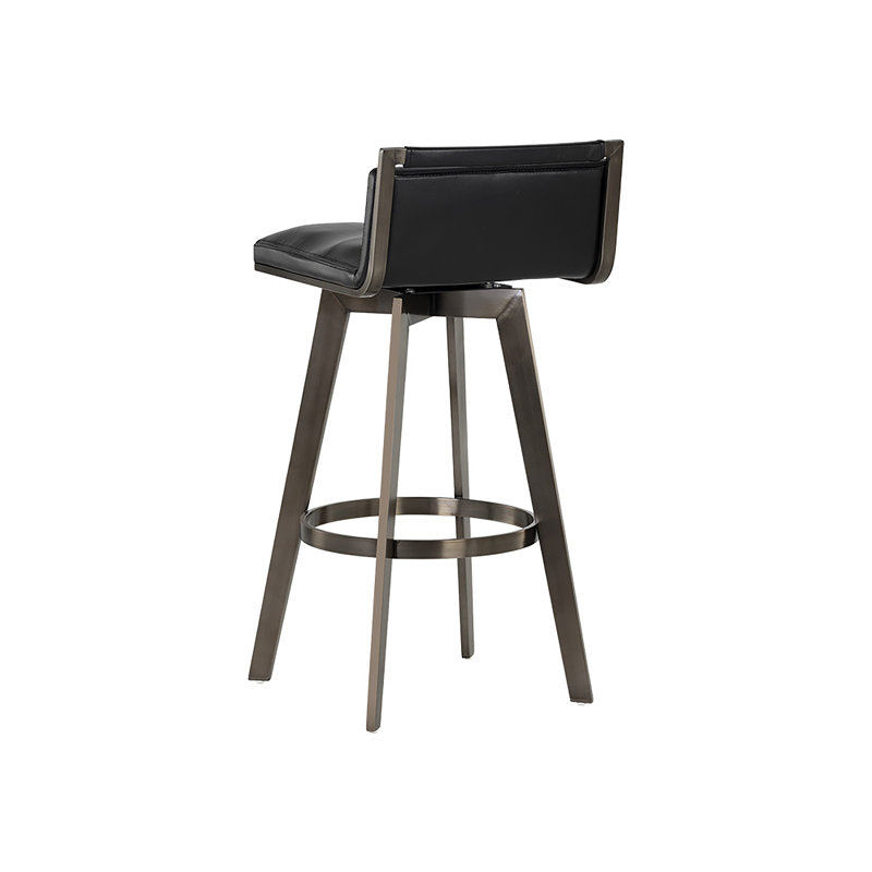Arizona Swivel Upholstered Stool with Metal Frame, Bar Stool (30" Seat Height), Black, Antique Brass