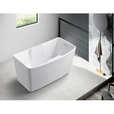 Kingston Brass Aqua Eden 51-Inch Acrylic Rectangular Double Slipper Freestanding Tub with Drain and Integrated Seat