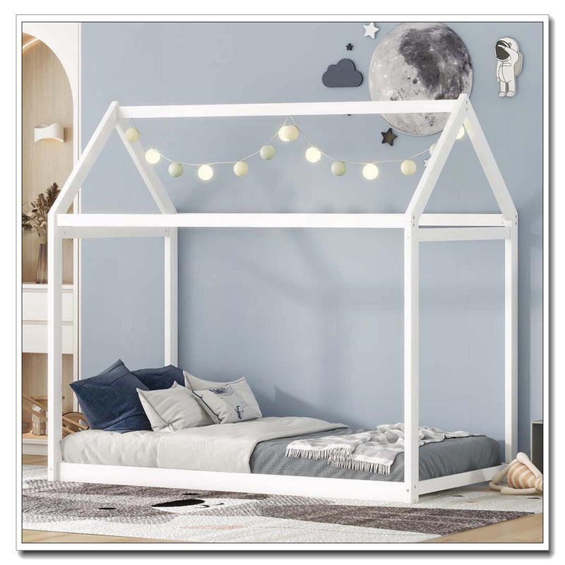 Lit simple en bois, Blanc