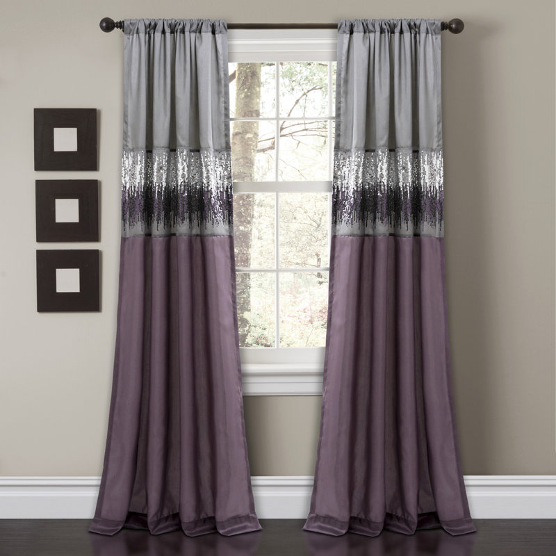 Semi Sheer Curtain Single Panel, 107cm W x 213cm L, Purple/Grey