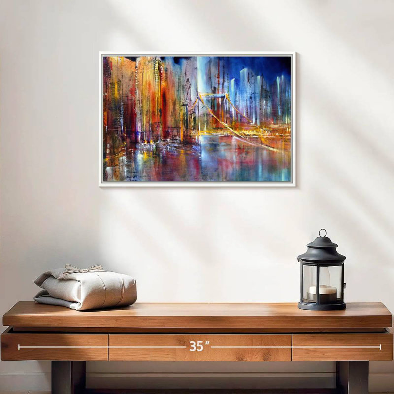 Paysage urbain vibrant, Cadre flottant blanc, 19 po x 13 po
