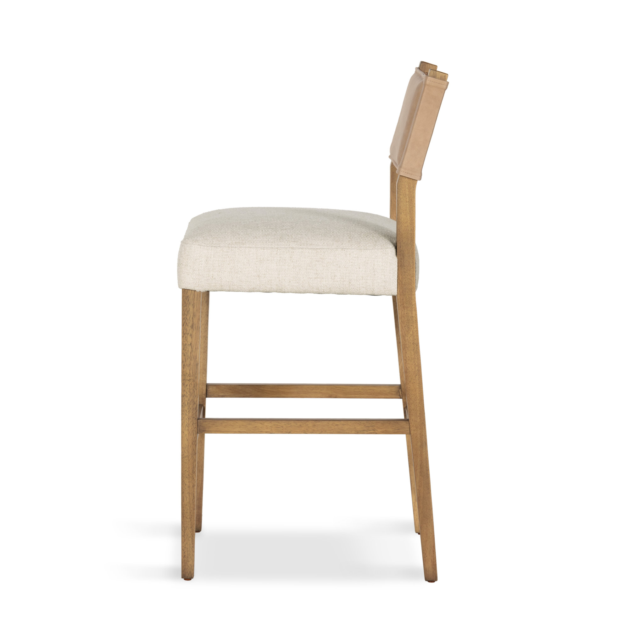 Lorretta Leather Stool, Light Oak, Thames Cream/Polyester Blend, Bar Stool (29.92" Seat Height)