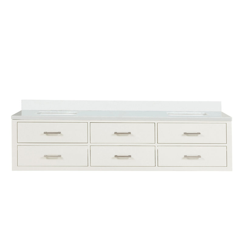 Meuble-lavabo double avec comptoir en quartz blanc, Blanc