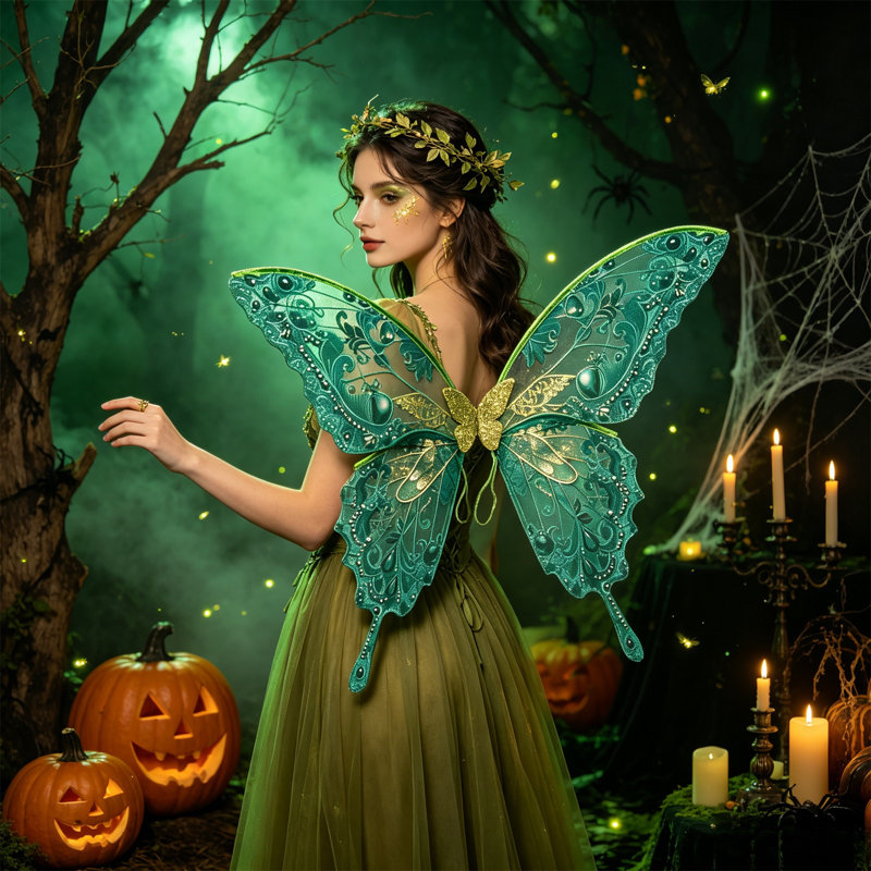 Décorations d'Halloween, accessoires de fête d'Halloween, ailes multicolores, E