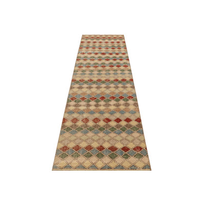 Vintage Turkish Runner, Mosaic-Inspired Multicolor Geometric Design - Rug & Kilim