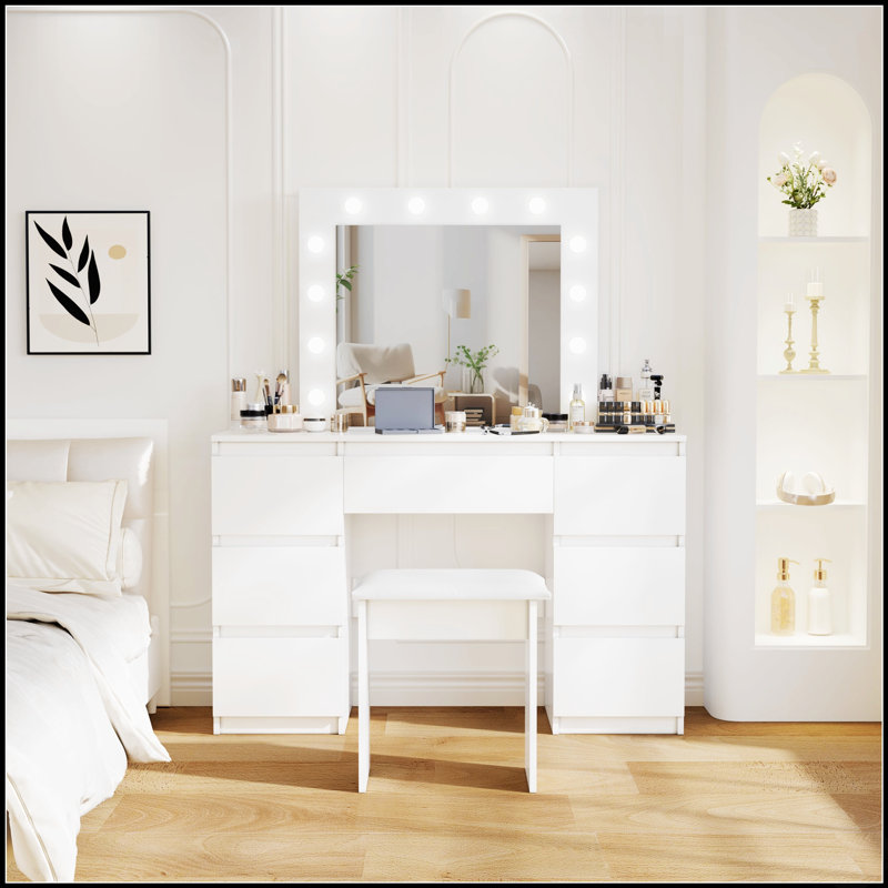 Grande coiffeuse avec miroir et éclairage à DEL réglable à 3 couleurs pour les chambres à coucher modernes et les studios de maquillage