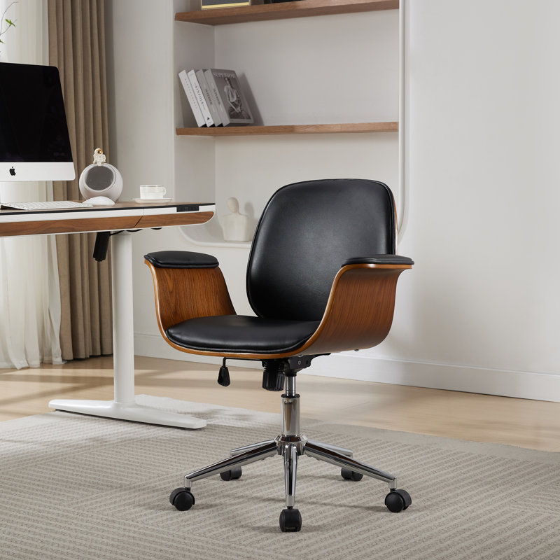 Trym Faux Leather Mid-Century Office Chair, Black