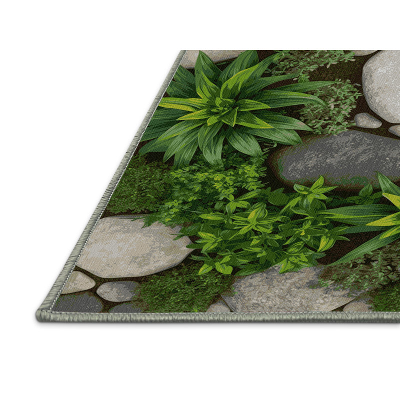Machine Washable Nature Green Area Rug, Square 3'