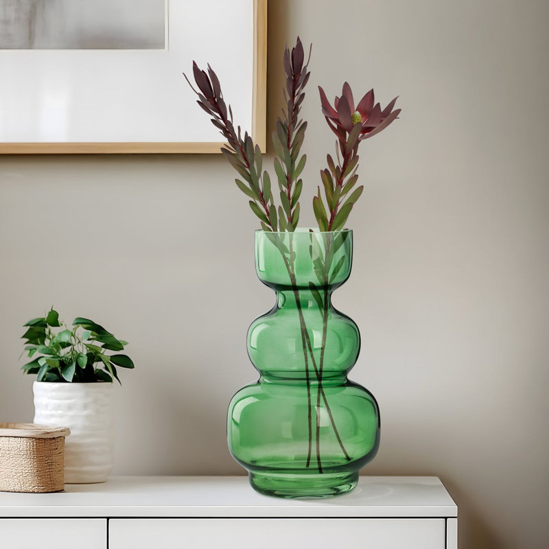 Luciel 9.5" Tall Green Bubble Glass Table Vase, 9.5" H x 5.75" W x 5.75" D, Green