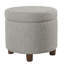Repose-pieds rond rembourré en tissu avec rangement en tissu gris clair