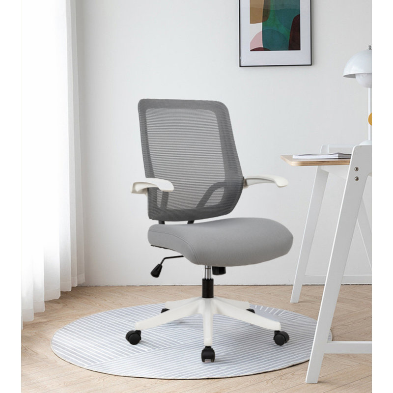 Chaise de bureau en filet Luedella, Gris, Blanc