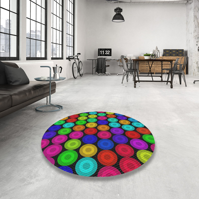 Tapis décoratif à pois rameriz, Rond 5 pi