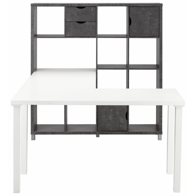 Wiley L-Shape Desk with shelf-unit, White/Black