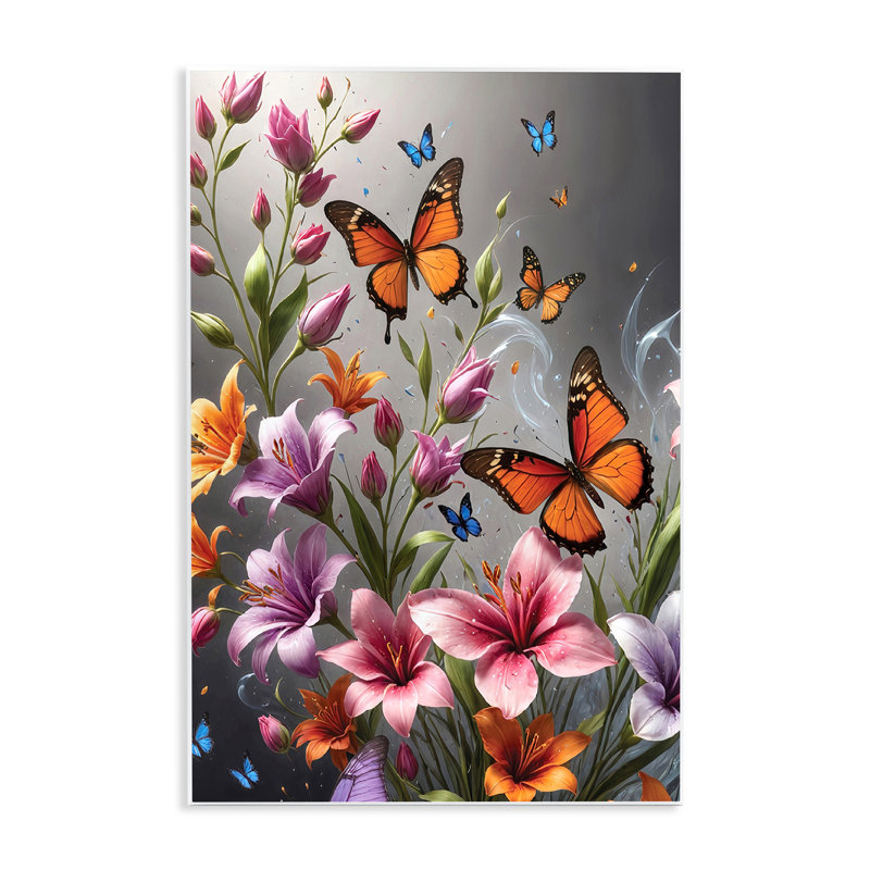 Art mural monarque sur papillons et lys par Yuri Khrushch, H 15 po x l 10 po