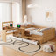Lit plateforme double en bois avec 6 tiroirs, tablettes et coiffeuse-549309578