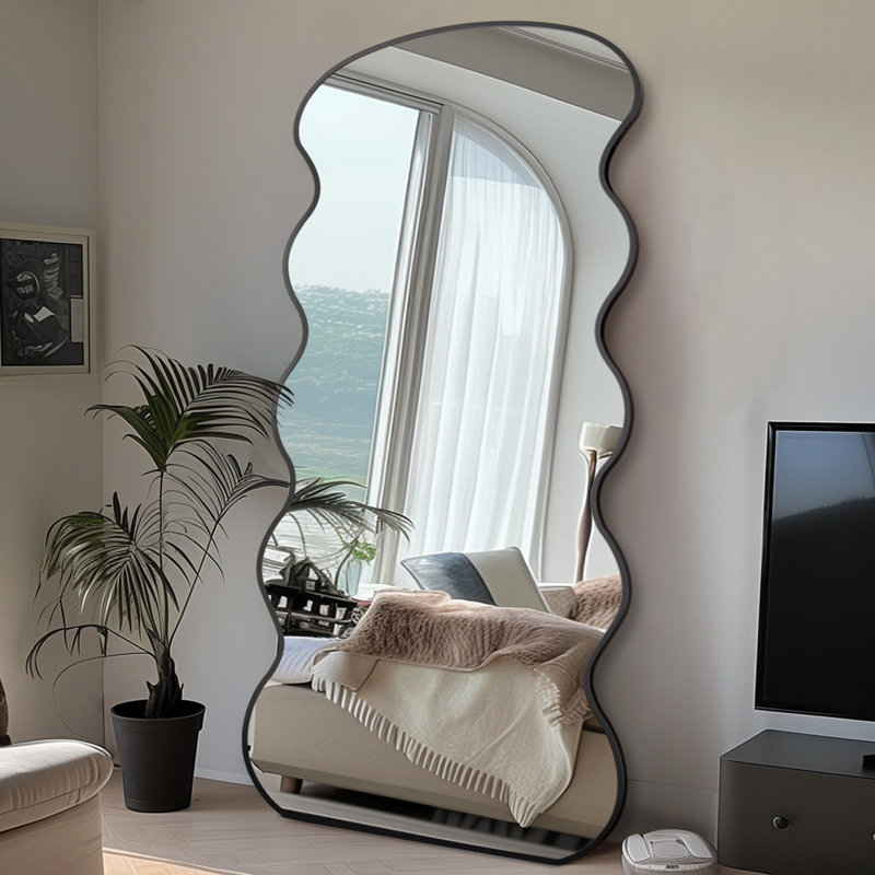 Arched Gold  Metal Oversized Full-Length Mirror, Black, 79" x 36"