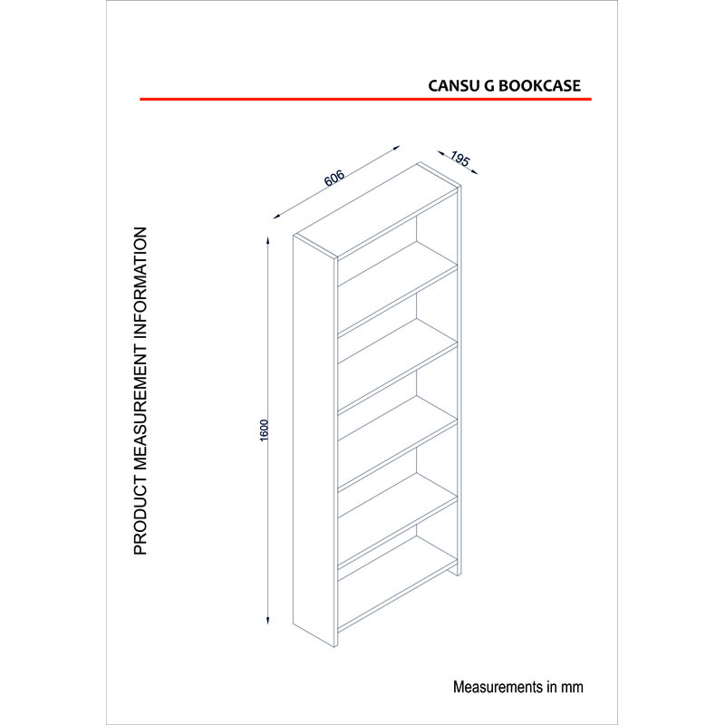Bibliothèque standard H 63 "x l 15,35" Michale, (5 tablettes) H 63 po x l 24 po x P 8 po