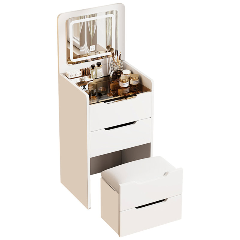 48 po Meuble-lavabo avec miroir rabattable, petit ensemble de coiffeuse avec bureau en verre et 3 tiroirs, coiffeuse pour chambre à coucher, blanc | Idée de cadeau