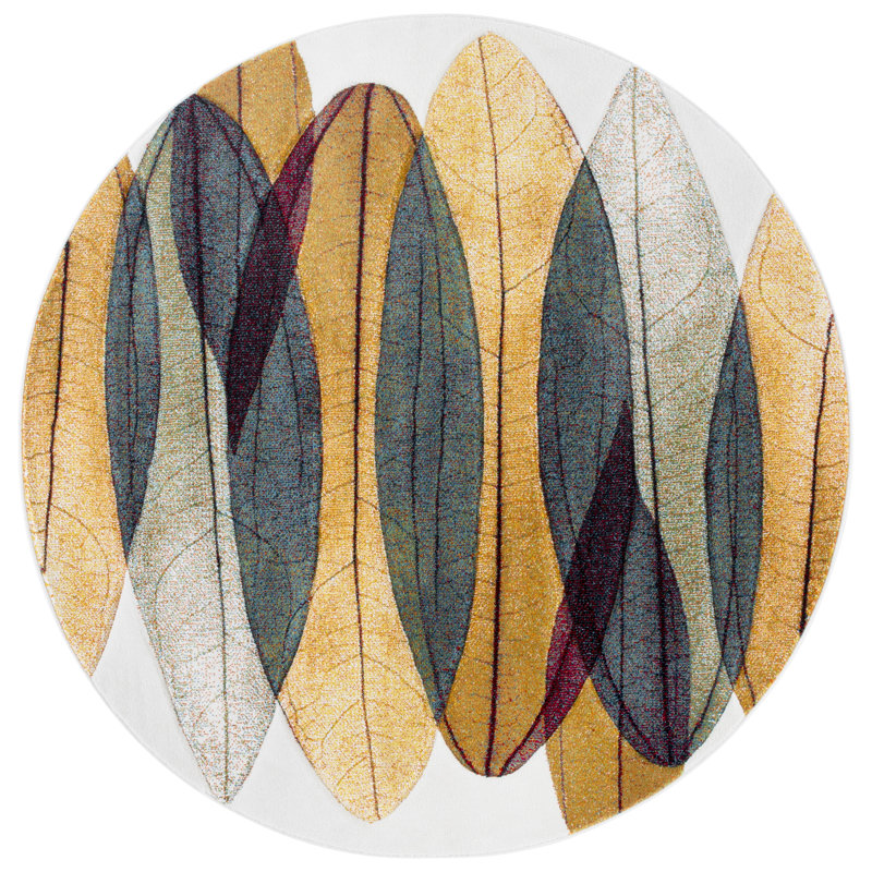 Jeromie Performance Floral Rug, Round 6'7", Orange/Black/Ivory
