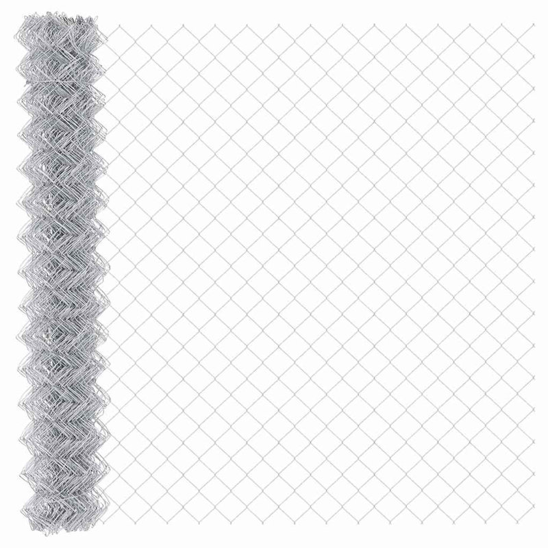 Vidaxl Chain Link Fence With Posts Steel, Silver, 160cm H x 1000cm W x 3.2cm D
