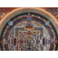 «Kalachakra Mandala Thangka» tibétain peint à la main - art mural carré «roue du temps» 24 po avec or 24 carats et bordure chaude