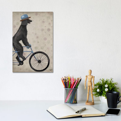 Poodle on Bicycle, Black 1 Piece Wrapped Canvas Wall Art