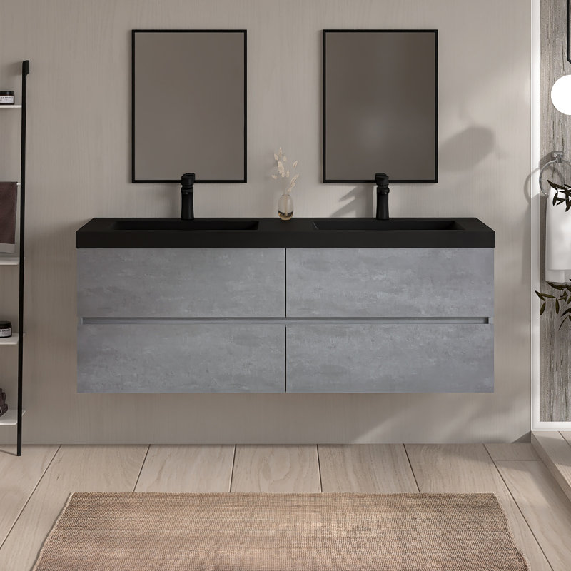 Ensemble de meuble-lavabo mural 59 po avec comptoir en quartz 59 po, 59"