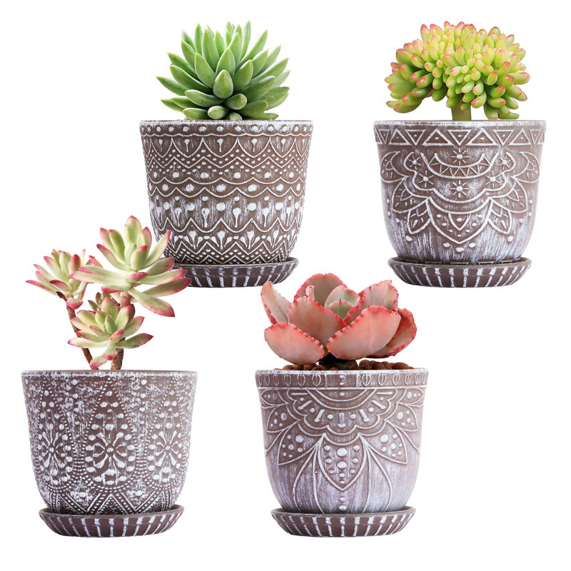 Ensemble de 4 petits pots à fleurs en céramique 4 po, Brun