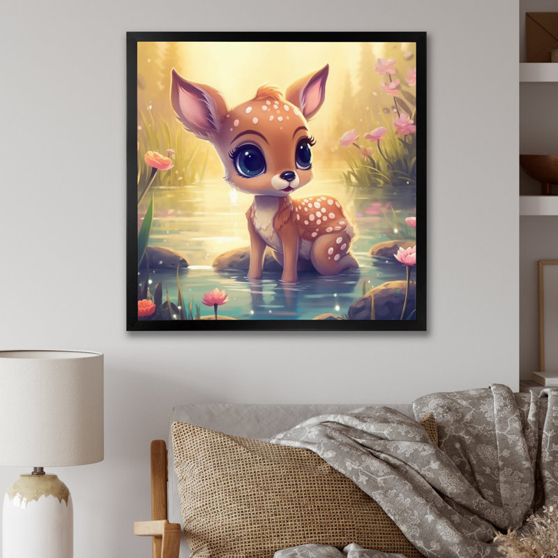 Mignon bébé cerf I - impression, Cadre photo noir, H 16 po x l 16 po x P 1 po