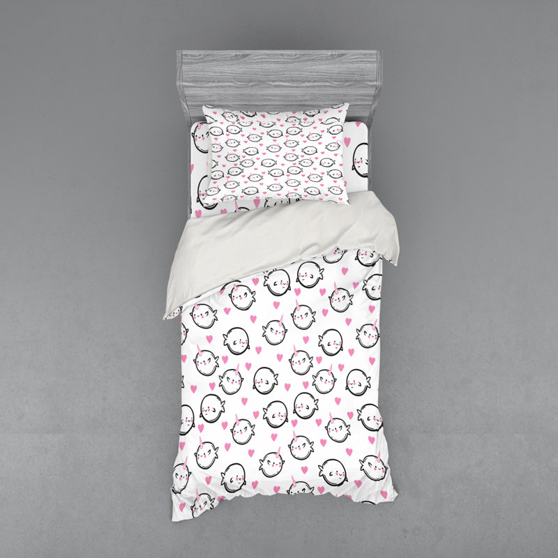 Ensemble de housse de couette en microfibre noire / rose, Housse de couette simple TG + 2 articles suppléme